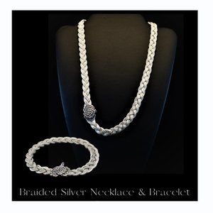 Braided Silver Necklace &  Bracelet Set